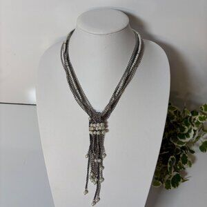 Vera Wang Silver Tone Multi-Strand Necklace Faux Pearl Tassel Pendant